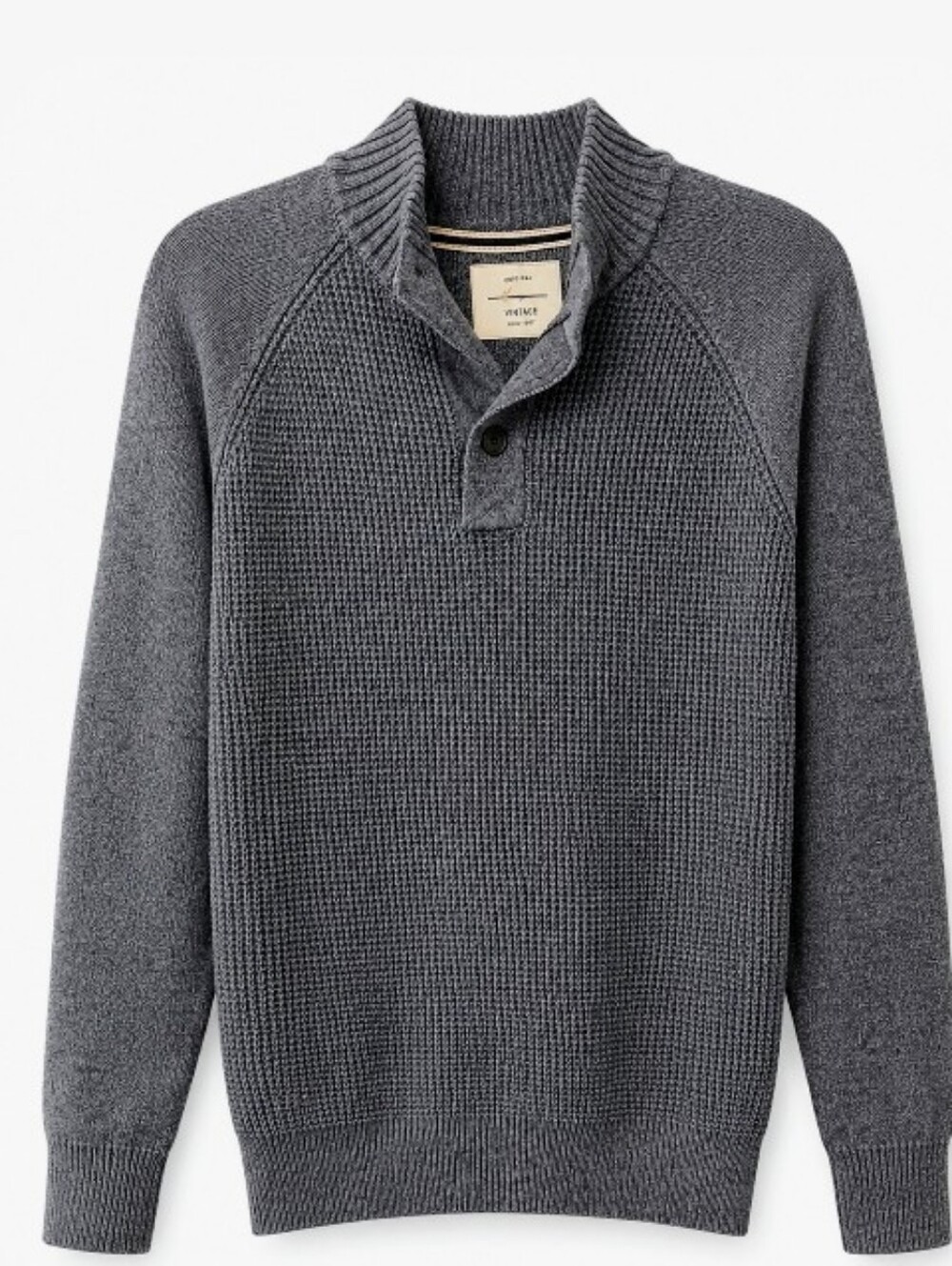 Mens Weatherproof Vintage Charcoal Shawl-Collar Waffle-Knit Crewneck Sweater